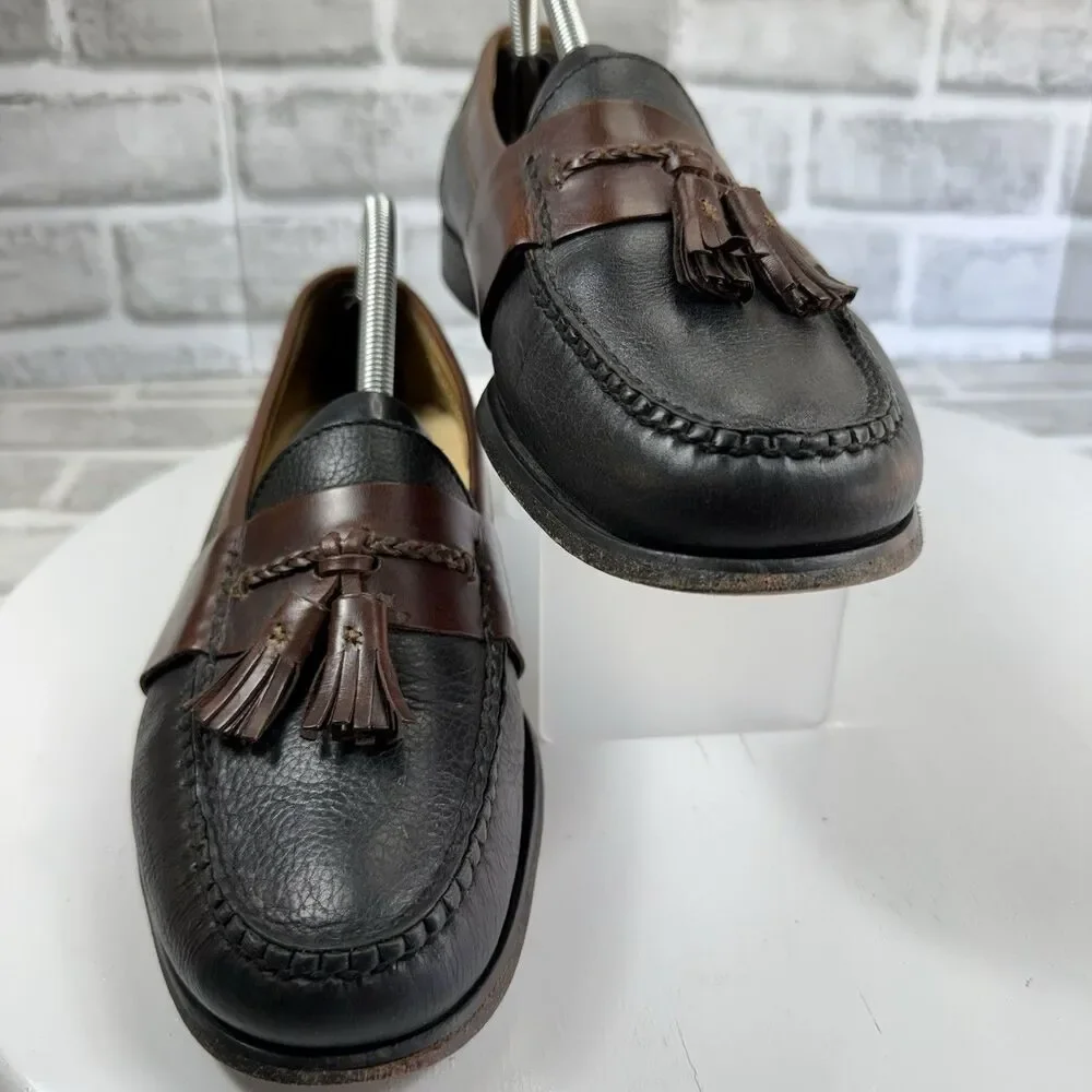 Cole Haan Men's 9 Black Brown Leather Slip Kiltie Tassel Loafer Casual Shoes